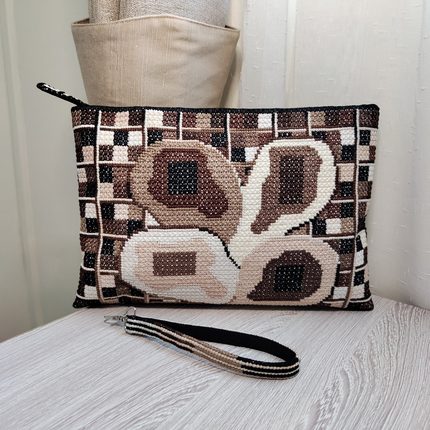Double Cross Stitch DIY Embroidery Download - Melted chocolate, Mid Century Modern Cross Stitch Pattern PDF, Purse Base & Needlepoint Wall Art