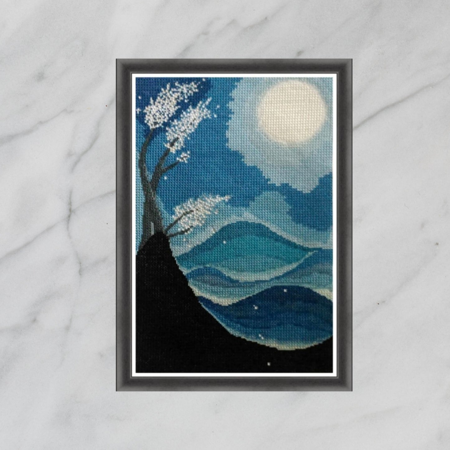 PDF Cross Stitch Pattern - Full Moon, Double Cross Stitch Tutorial included, Sampler Cross Stitch Wall Decor, Hand Embroidery PDF