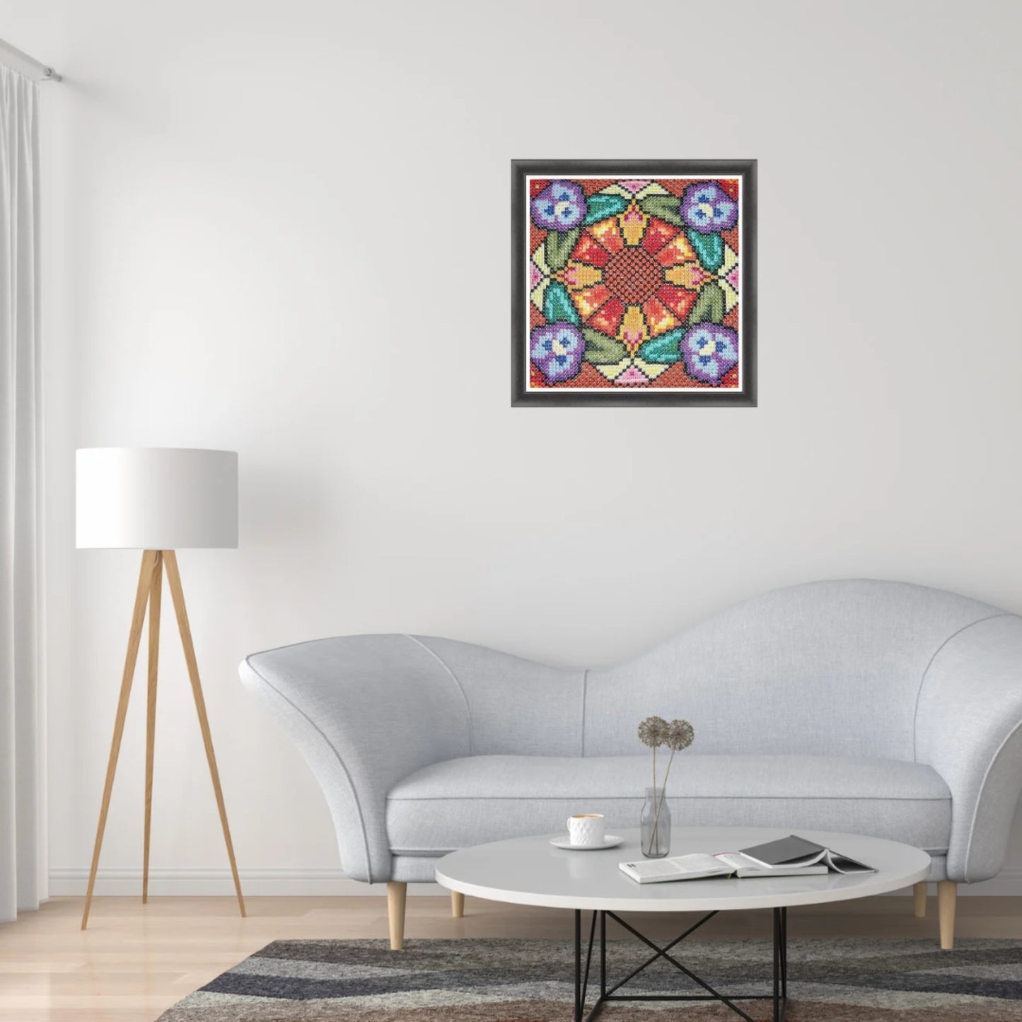 Needlepoint Chart - Garden, Floral Romantic Cross Stitch Sampler, DIY Modern Wall Decor and Pillowcase, PDF Hand Embroidery Tutorial