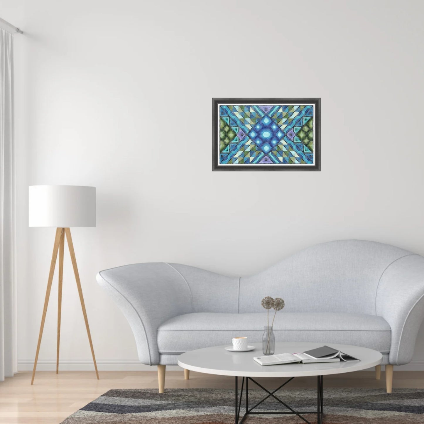 Double Cross Stitch Sampler - Blue Crystal, DIY Cross Stitch Bag, PDF Pattern, Geometric Ornament, Instant Download