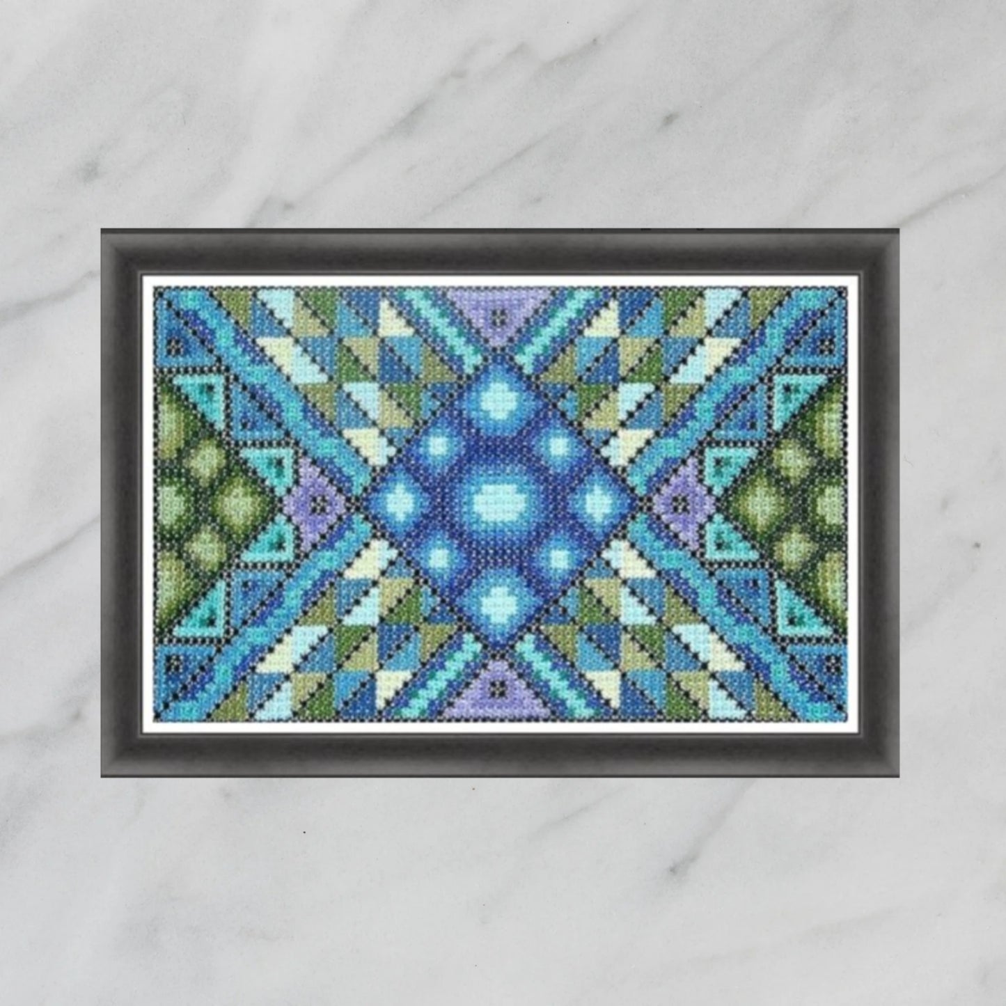 Double Cross Stitch Sampler - Blue Crystal, DIY Cross Stitch Bag, PDF Pattern, Geometric Ornament, Instant Download