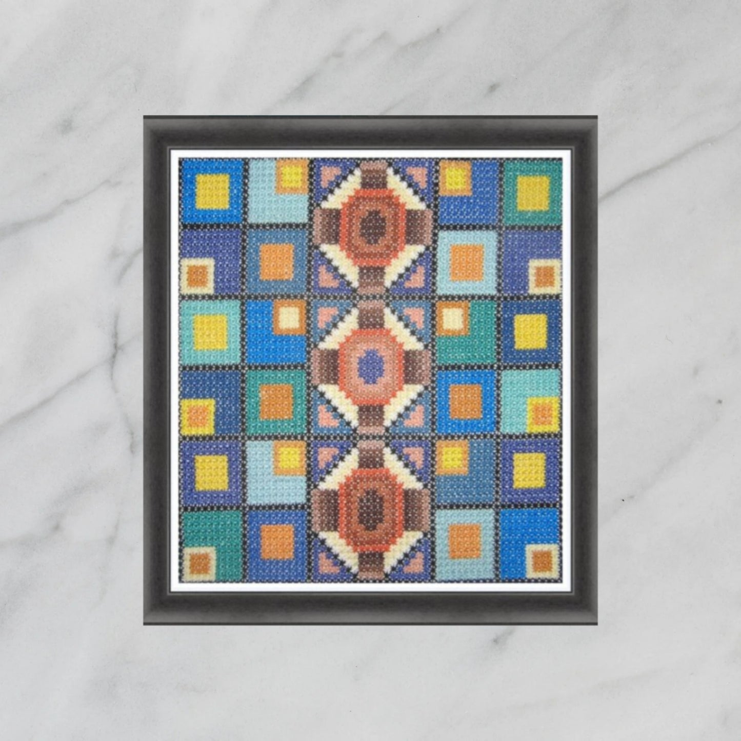 Mid Century Modern Sampler Cross Stitch Pattern PDF - Evening city, Double Cross Stitch Needlepoint Wall Art DIY, Instant Download PDF
