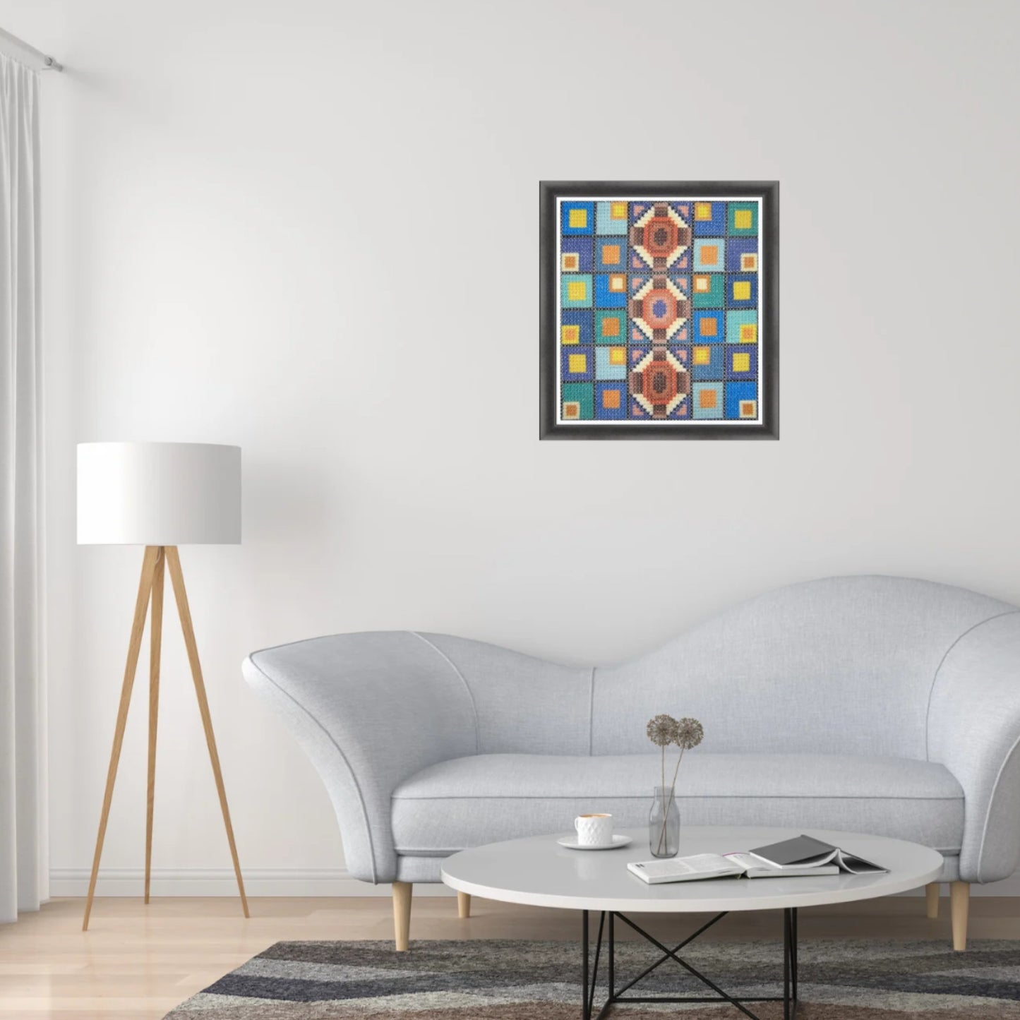 Mid Century Modern Sampler Cross Stitch Pattern PDF - Evening city, Double Cross Stitch Needlepoint Wall Art DIY, Instant Download PDF
