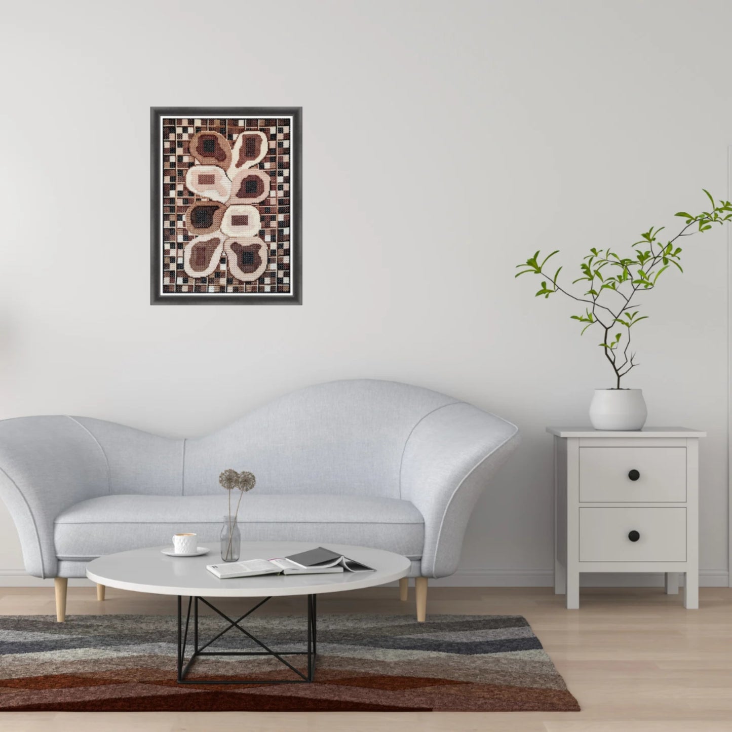 Double Cross Stitch DIY Embroidery Download - Melted chocolate, Mid Century Modern Cross Stitch Pattern PDF, Purse Base & Needlepoint Wall Art