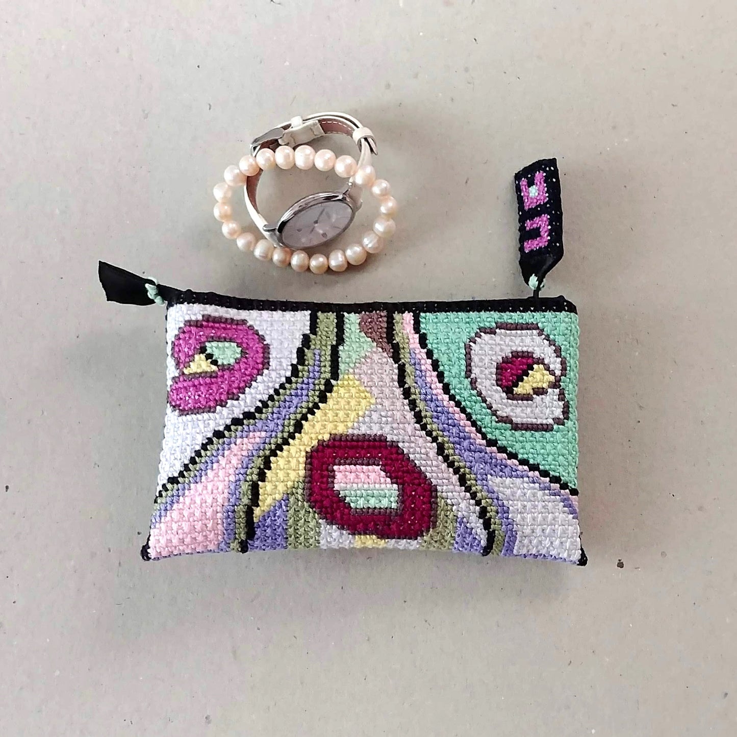 Colorful Abstract Modern Cross Stitch Sampler - Harmony in Chaos, Chart Xstitch Tutorial, DIY Cross Stitch Purse, Double Cross Stitch Pattern