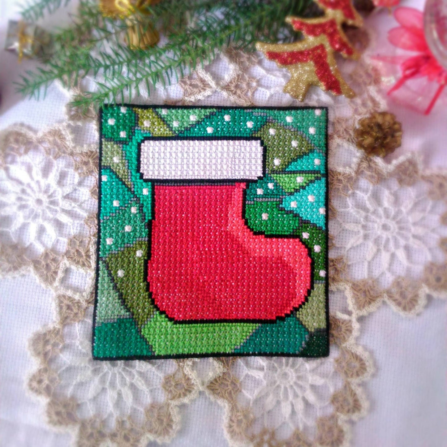 Hand Embroidery PDF Pattern - Christmas Boot, Double Cross Stitch Chart, Instant Download, Unique Embroidery, Traditional Christmas