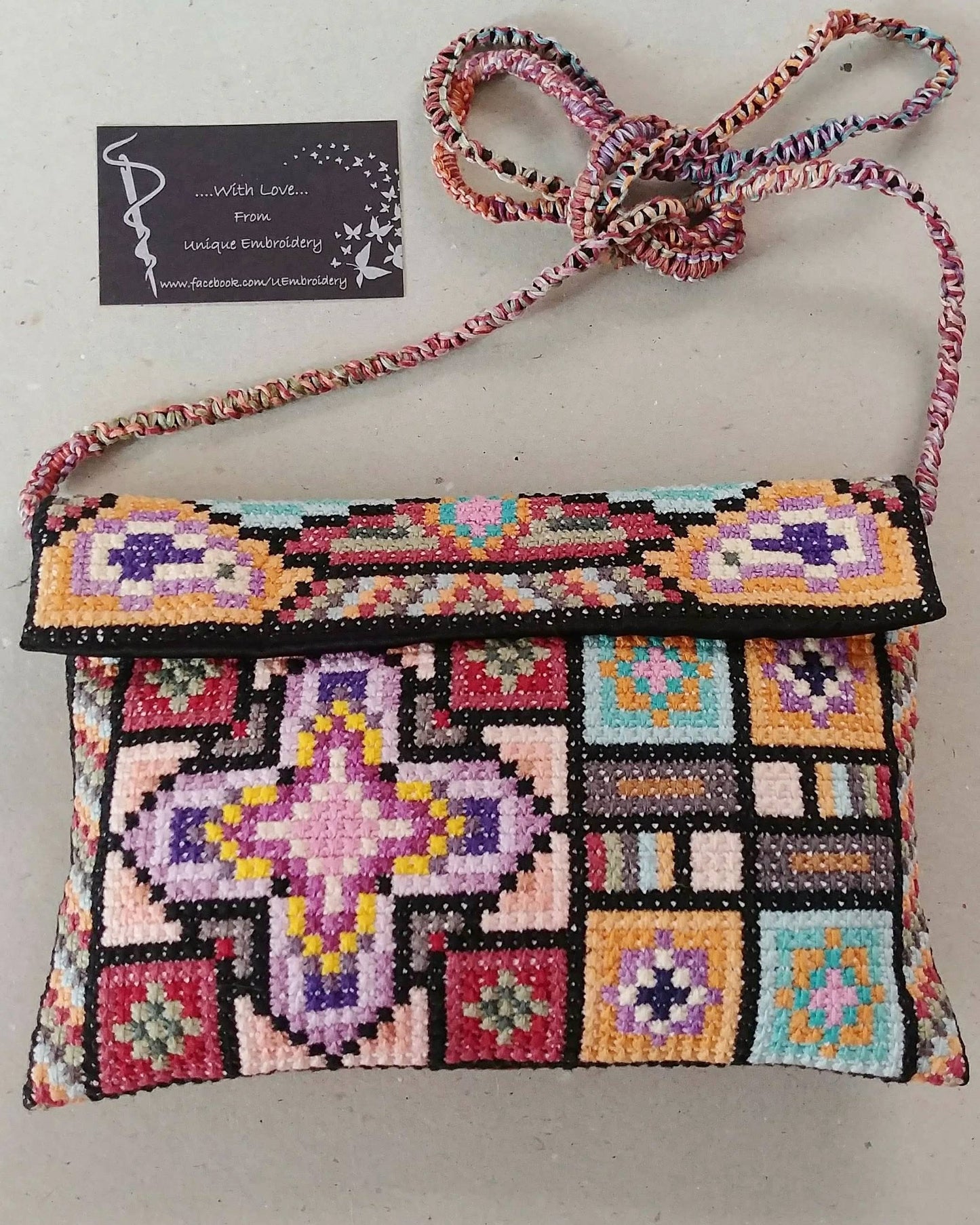 Mid Century Modern Sampler Cross Stitch Pattern PDF - Oriental Sunset, Double Cross Stitch DIY Purse Base and Needlepoint Wall Art