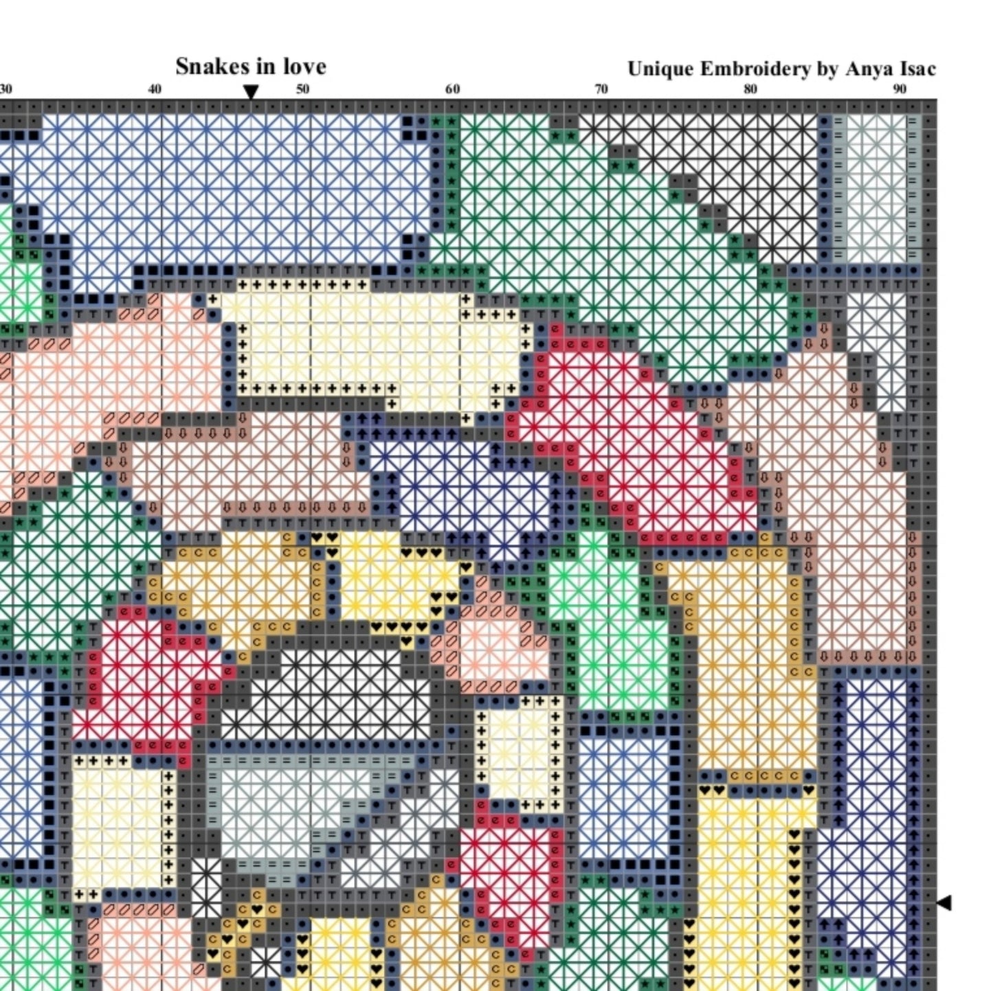 Easy Cross Stitch Pattern PDF - Snakes in Love, Video YouTube Tutorials, Abstract Stitchery, Double Cross Stitch Sampler Download