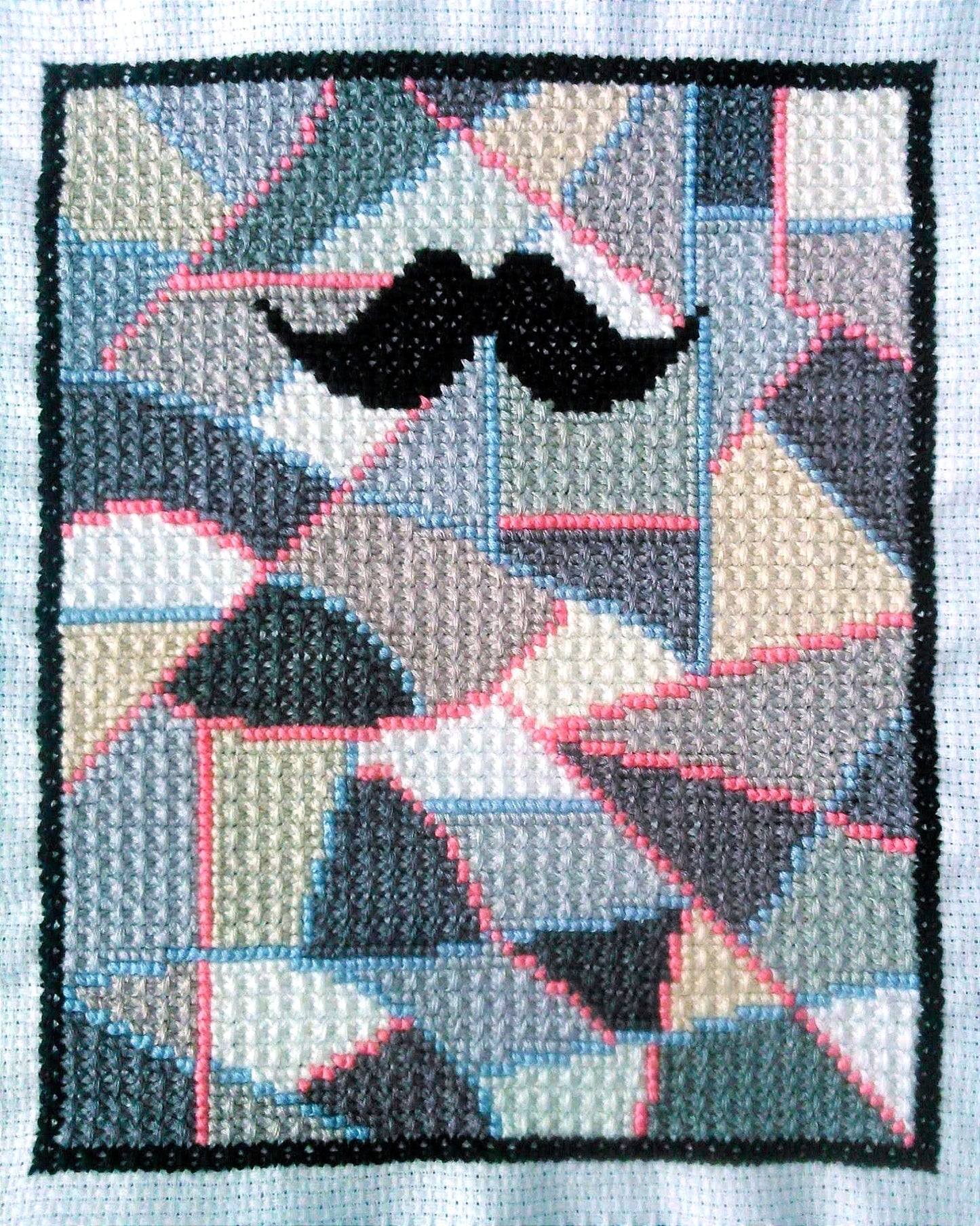 Double Cross Stitch Sampler - Moustache, Video YouTube Tutorials, DIY Cross Stitch Purse, Instant Download, Abstract Needlework
