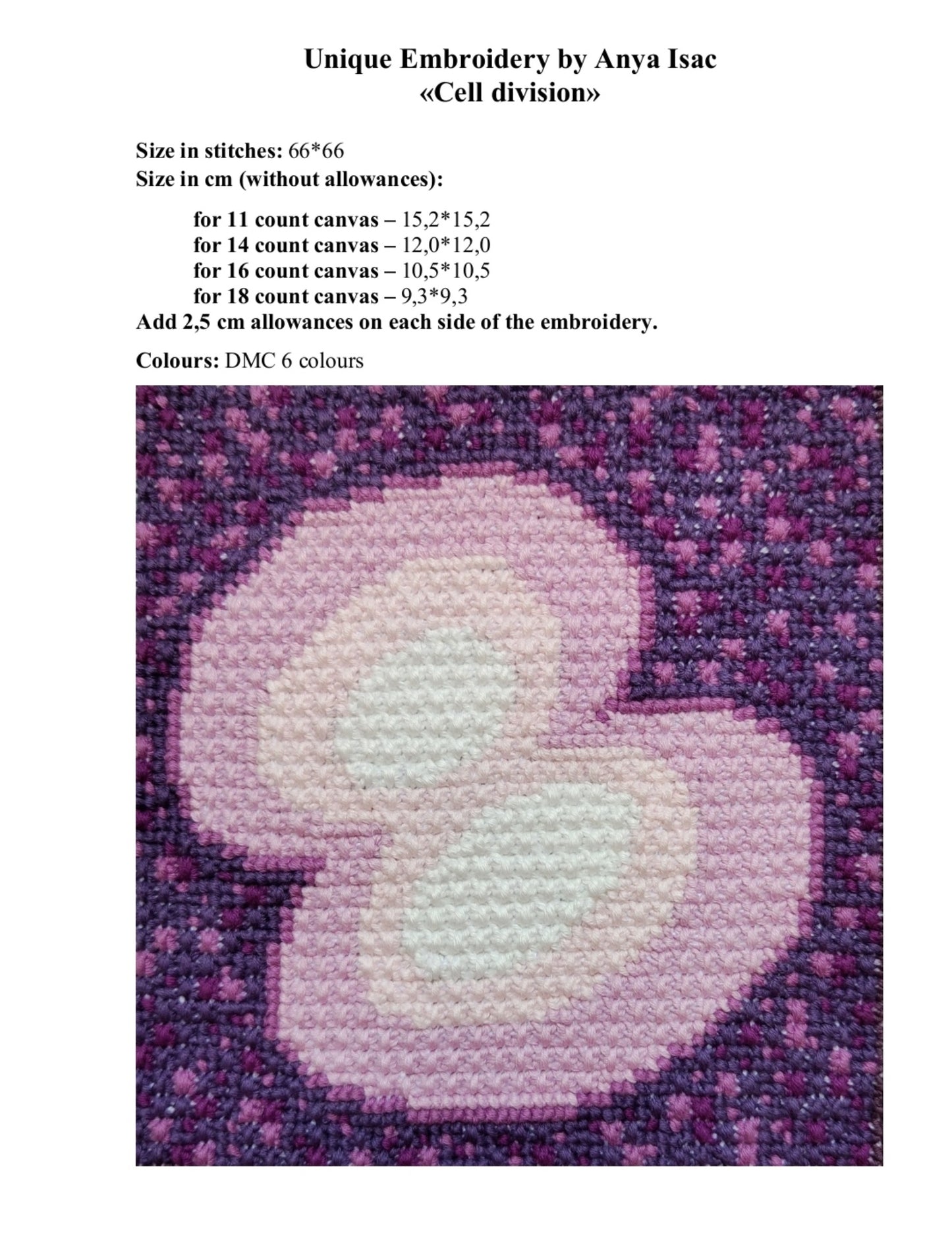 Biology Cross Stitch Pattern PDF - Cell Division, Video Guide, Science Embroidery, Double Cross Stitch Sampler, Instant Download