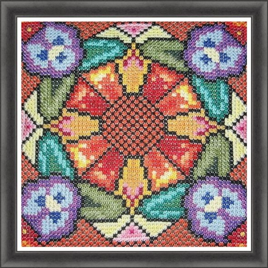 Needlepoint Chart - Garden, Floral Romantic Cross Stitch Sampler, DIY Modern Wall Decor and Pillowcase, PDF Hand Embroidery Tutorial
