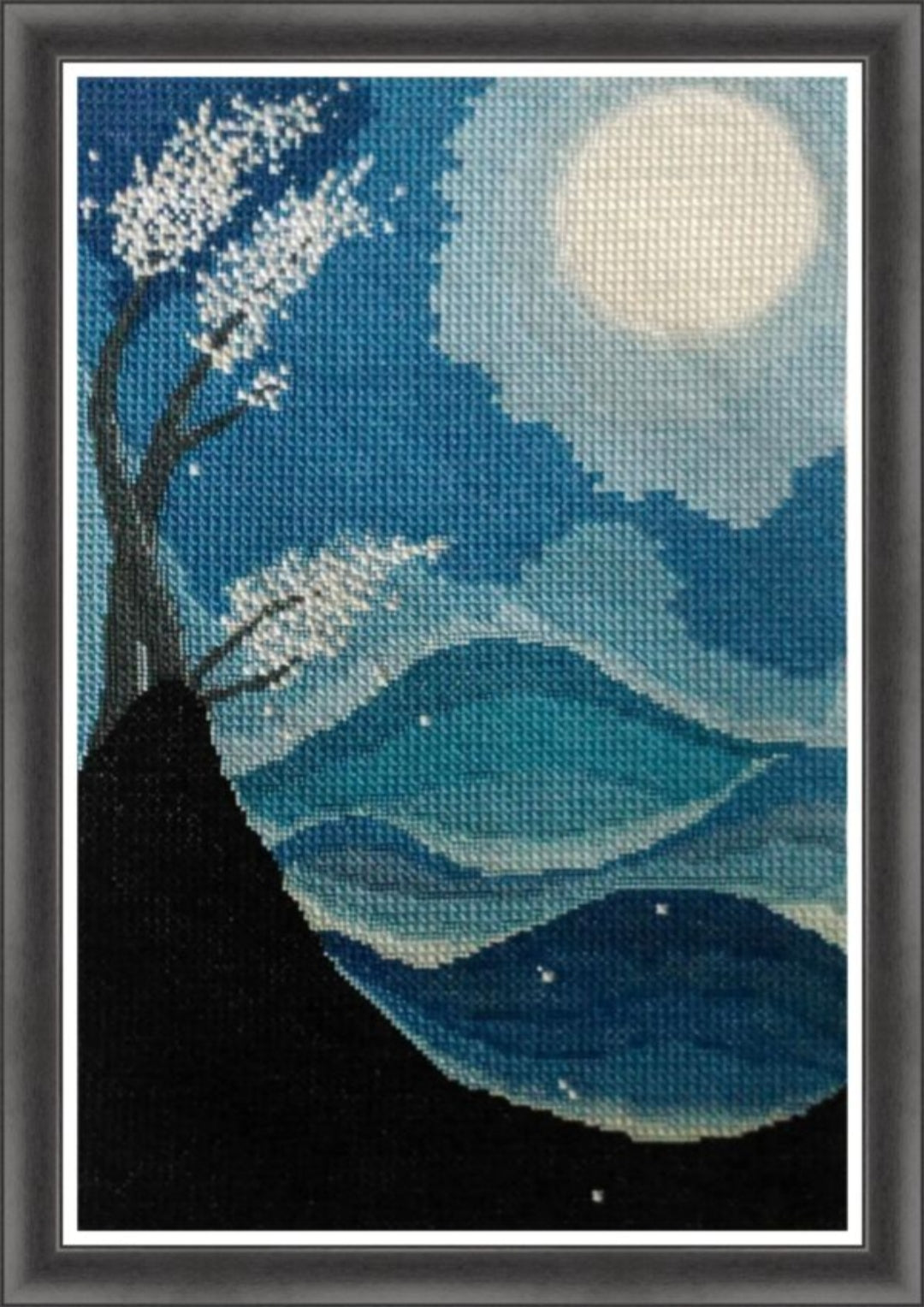 PDF Cross Stitch Pattern - Full Moon, Double Cross Stitch Tutorial included, Sampler Cross Stitch Wall Decor, Hand Embroidery PDF