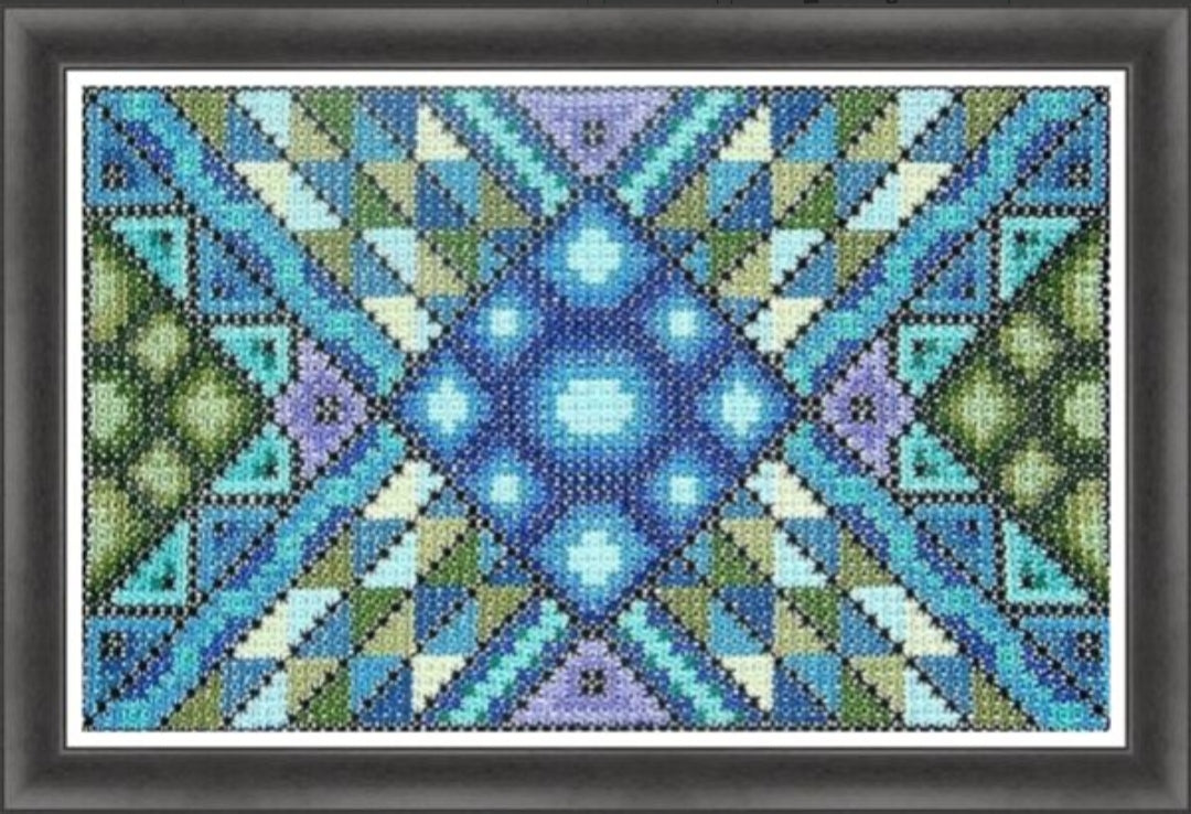 Double Cross Stitch Sampler - Blue Crystal, DIY Cross Stitch Bag, PDF Pattern, Geometric Ornament, Instant Download