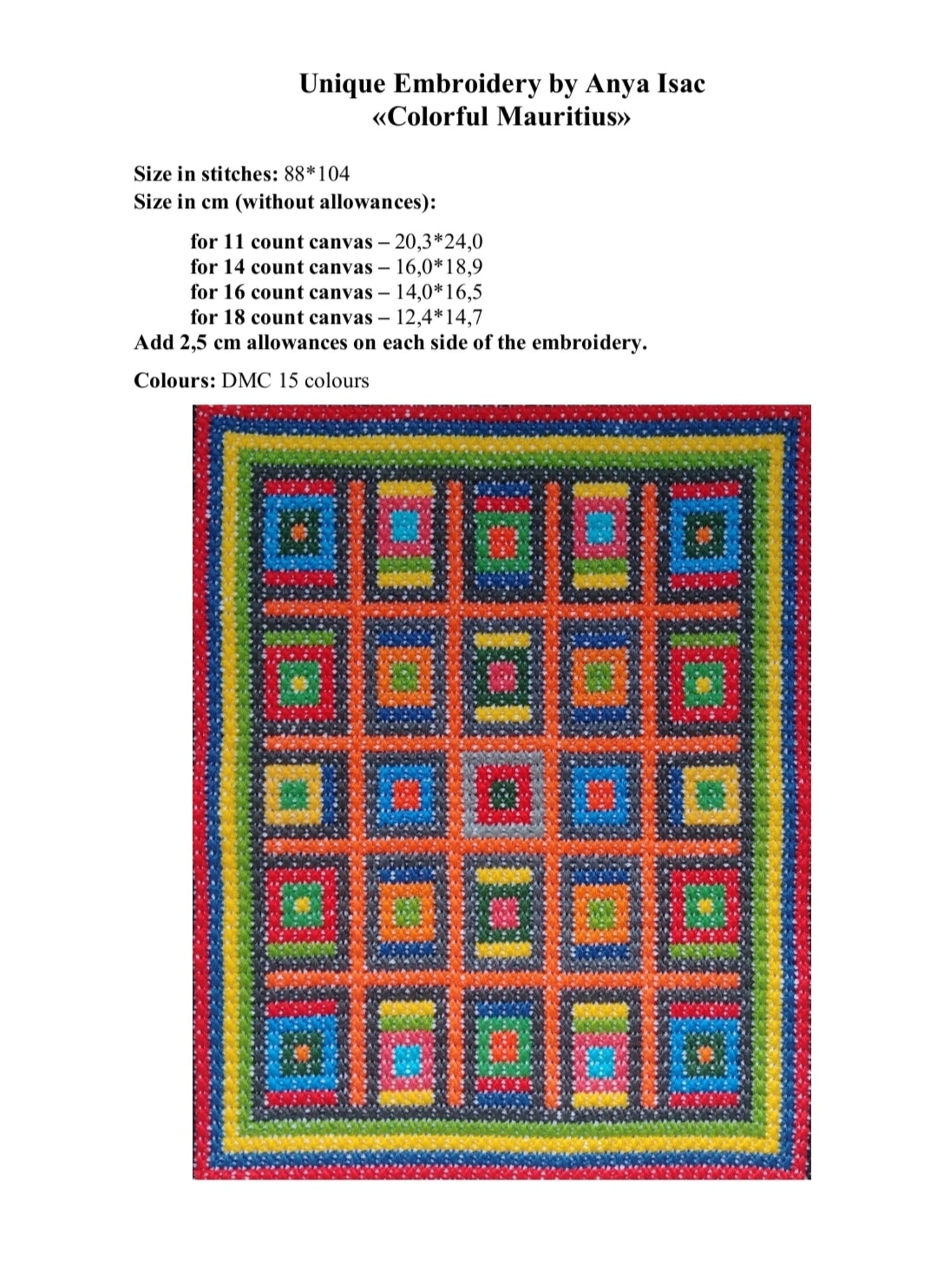 Mid Century Modern Cross Stitch Pattern PDF - Colorful Mauritius, Double Cross Stitch DIY Embroidery, Needlepoint Chart, Instant download