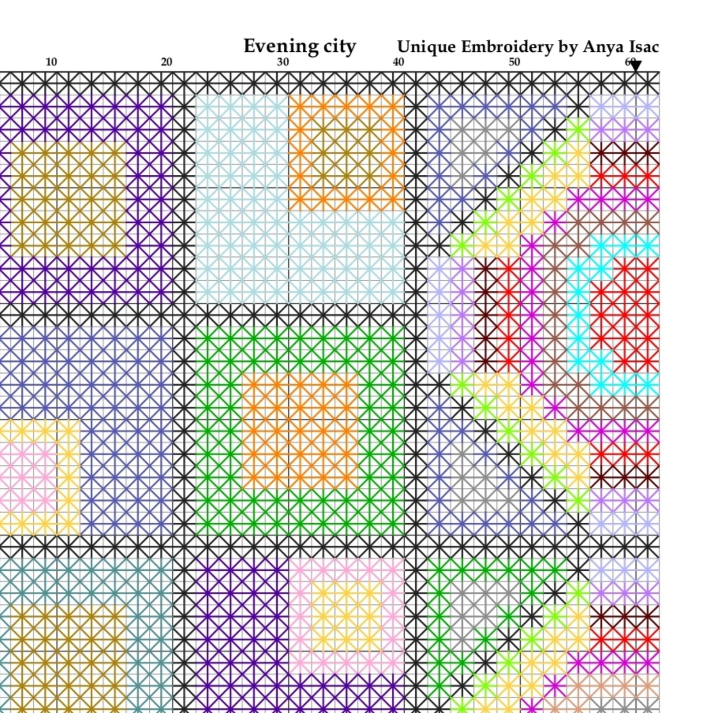 Mid Century Modern Sampler Cross Stitch Pattern PDF - Evening city, Double Cross Stitch Needlepoint Wall Art DIY, Instant Download PDF