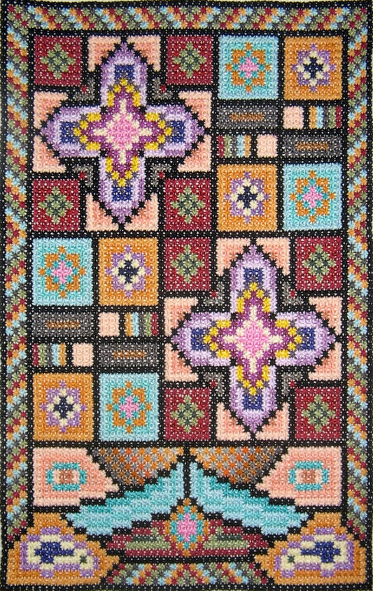 Mid Century Modern Sampler Cross Stitch Pattern PDF - Oriental Sunset, Double Cross Stitch DIY Purse Base and Needlepoint Wall Art