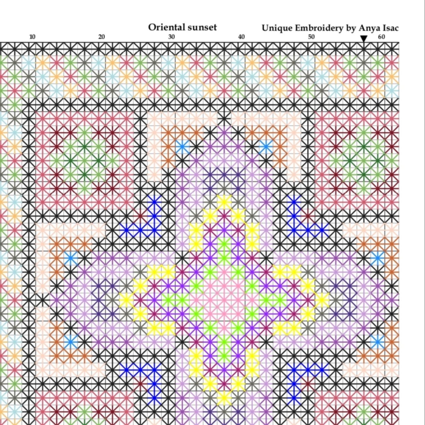 Mid Century Modern Sampler Cross Stitch Pattern PDF - Oriental Sunset, Double Cross Stitch DIY Purse Base and Needlepoint Wall Art