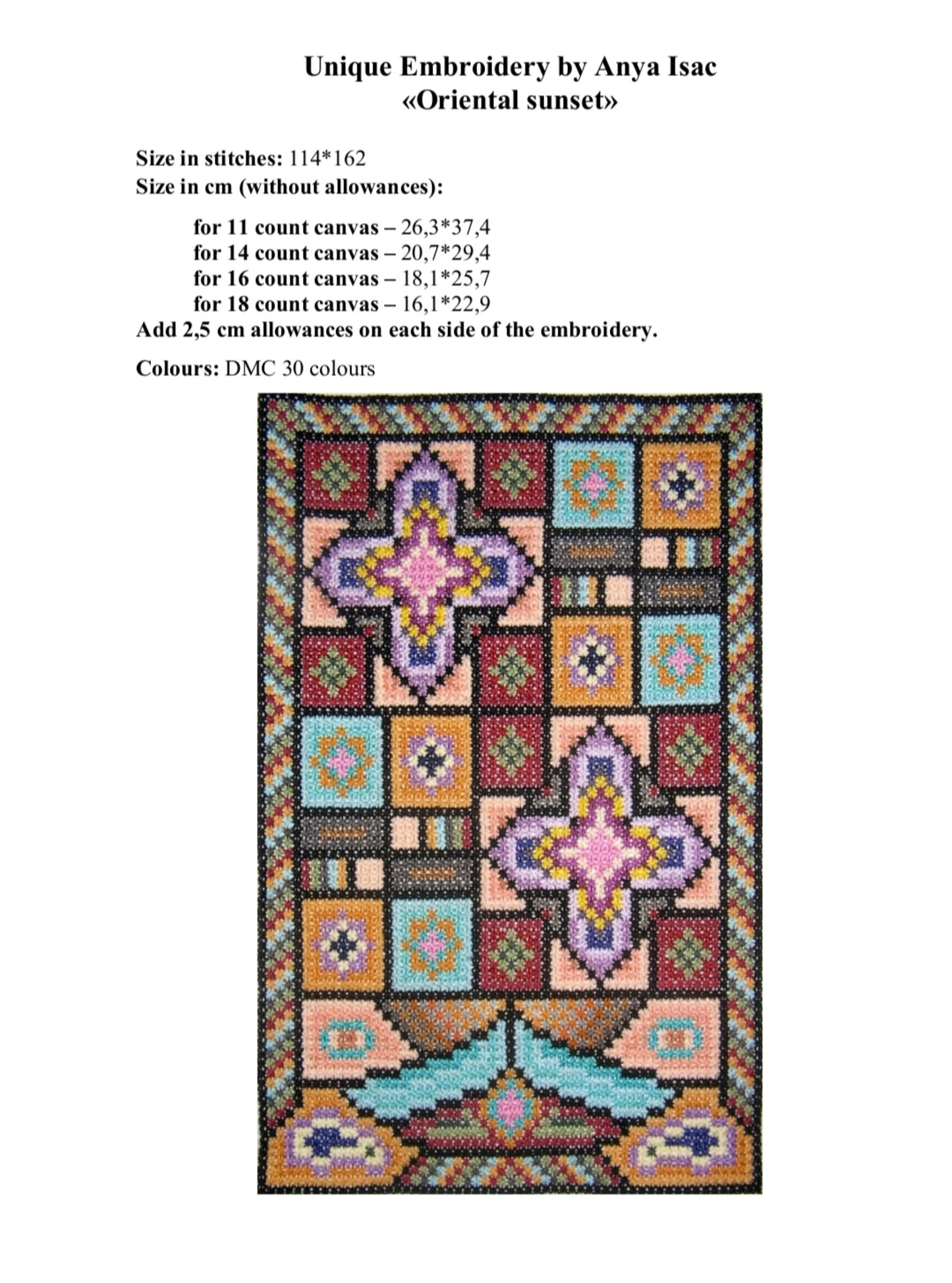 Mid Century Modern Sampler Cross Stitch Pattern PDF - Oriental Sunset, Double Cross Stitch DIY Purse Base and Needlepoint Wall Art