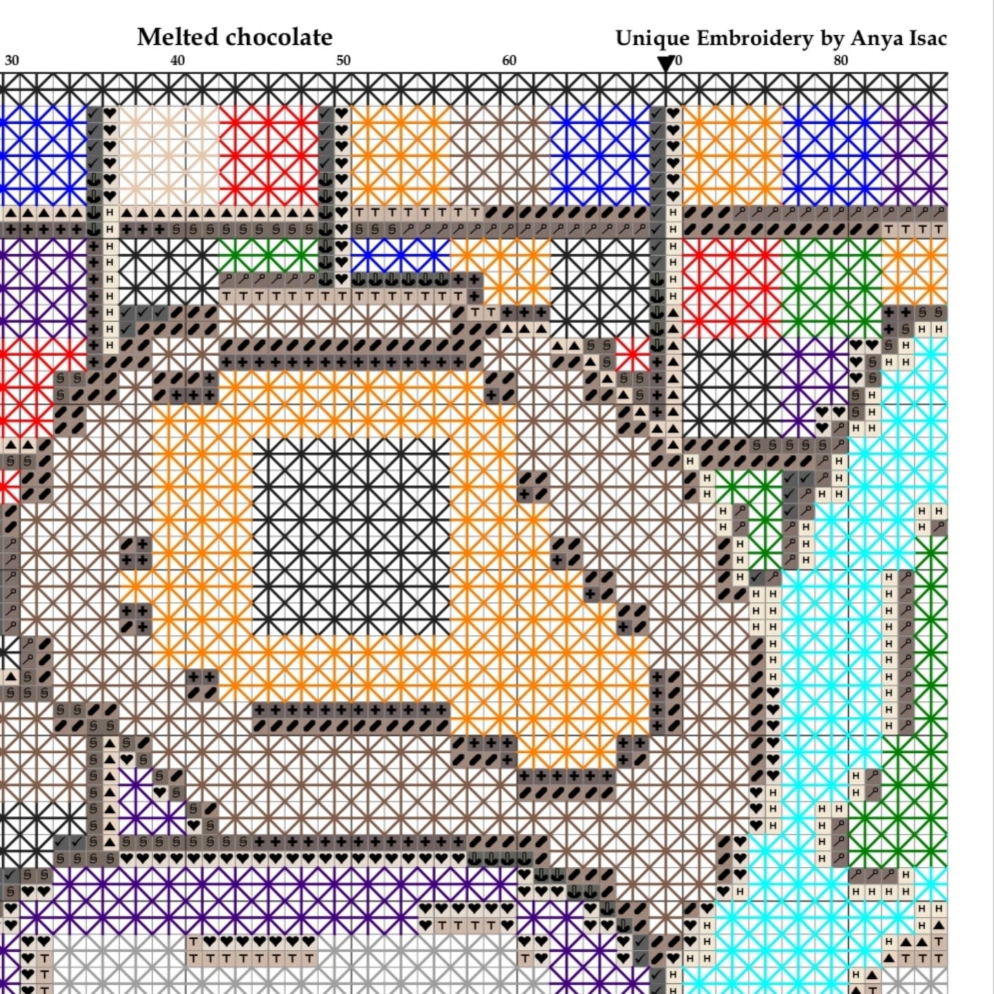 Double Cross Stitch DIY Embroidery Download - Melted chocolate, Mid Century Modern Cross Stitch Pattern PDF, Purse Base & Needlepoint Wall Art