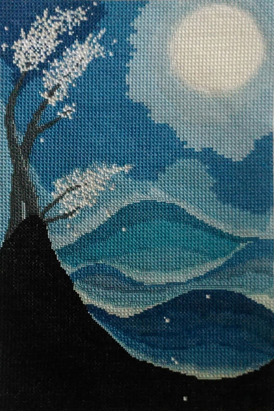 PDF Cross Stitch Pattern - Full Moon, Double Cross Stitch Tutorial included, Sampler Cross Stitch Wall Decor, Hand Embroidery PDF