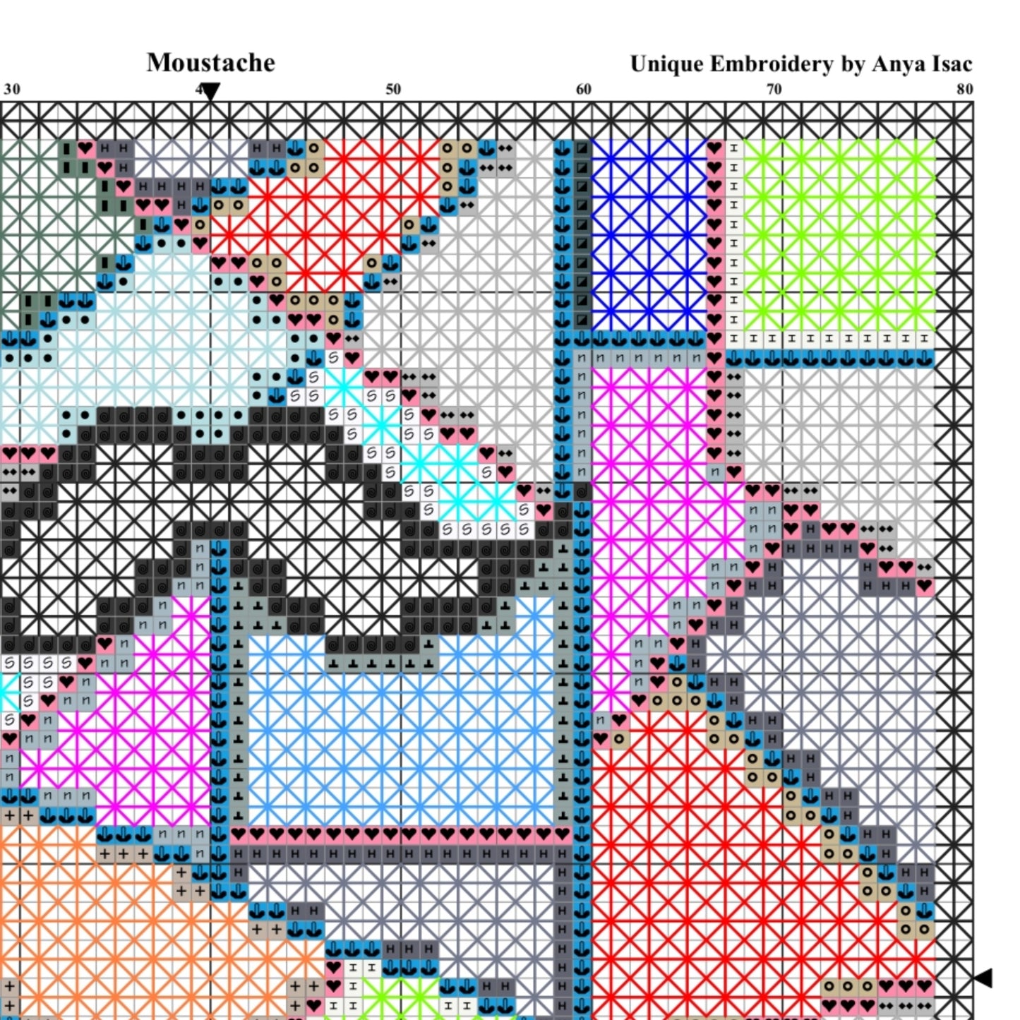 Double Cross Stitch Sampler - Moustache, Video YouTube Tutorials, DIY Cross Stitch Purse, Instant Download, Abstract Needlework