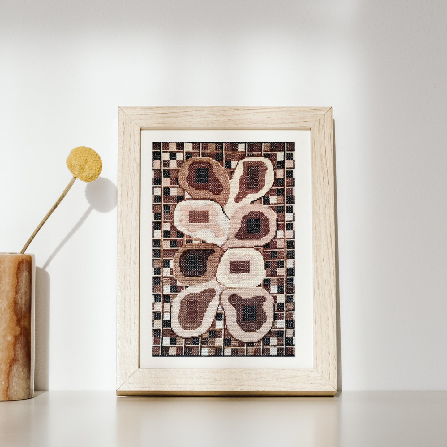 Double Cross Stitch DIY Embroidery Download - Melted chocolate, Mid Century Modern Cross Stitch Pattern PDF, Purse Base & Needlepoint Wall Art