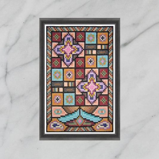 Mid Century Modern Sampler Cross Stitch Pattern PDF - Oriental Sunset, Double Cross Stitch DIY Purse Base and Needlepoint Wall Art