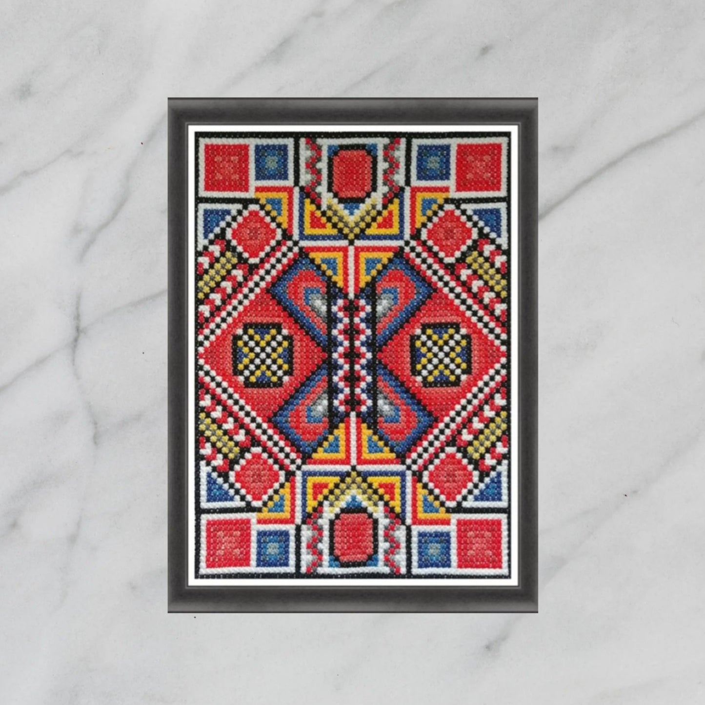 Sampler Cross Stitch Pattern PDF - Red mood, Double Cross Stitch DIY Geometric Abstract Ethnic, Ornamental Hand Embroidery Needlepoint Chart