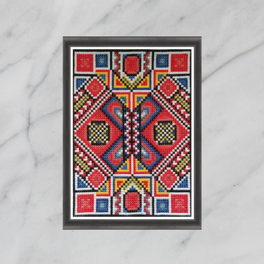 Sampler Cross Stitch Pattern PDF - Red mood, Double Cross Stitch DIY Geometric Abstract Ethnic, Ornamental Hand Embroidery Needlepoint Chart