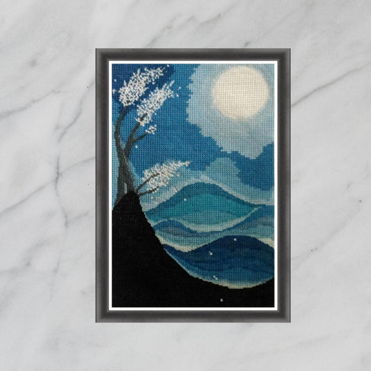 PDF Cross Stitch Pattern - Full Moon, Double Cross Stitch Tutorial included, Sampler Cross Stitch Wall Decor, Hand Embroidery PDF