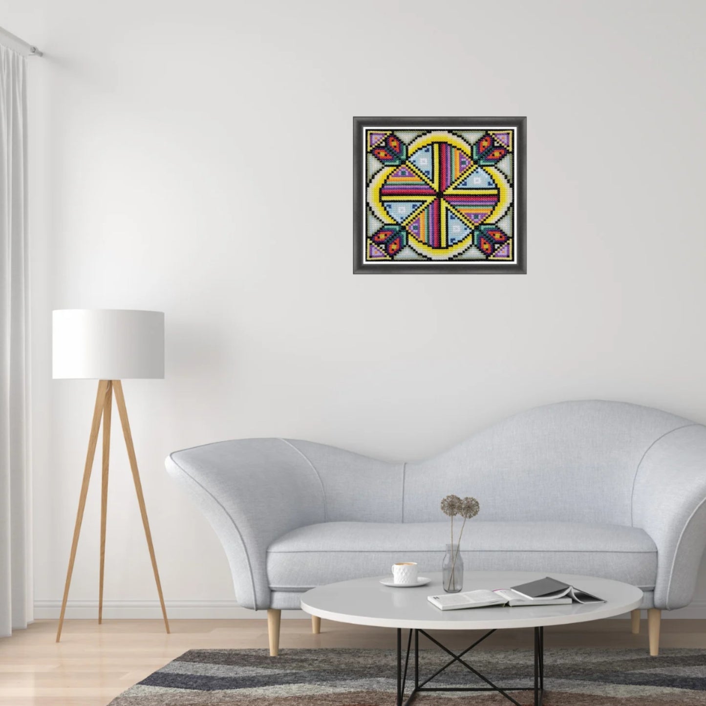 PDF Cross Stitch Sampler - Under the Sun, Modern Geometric Hand Embroidery Pattern, Double Cross Stitch Tutorial Included