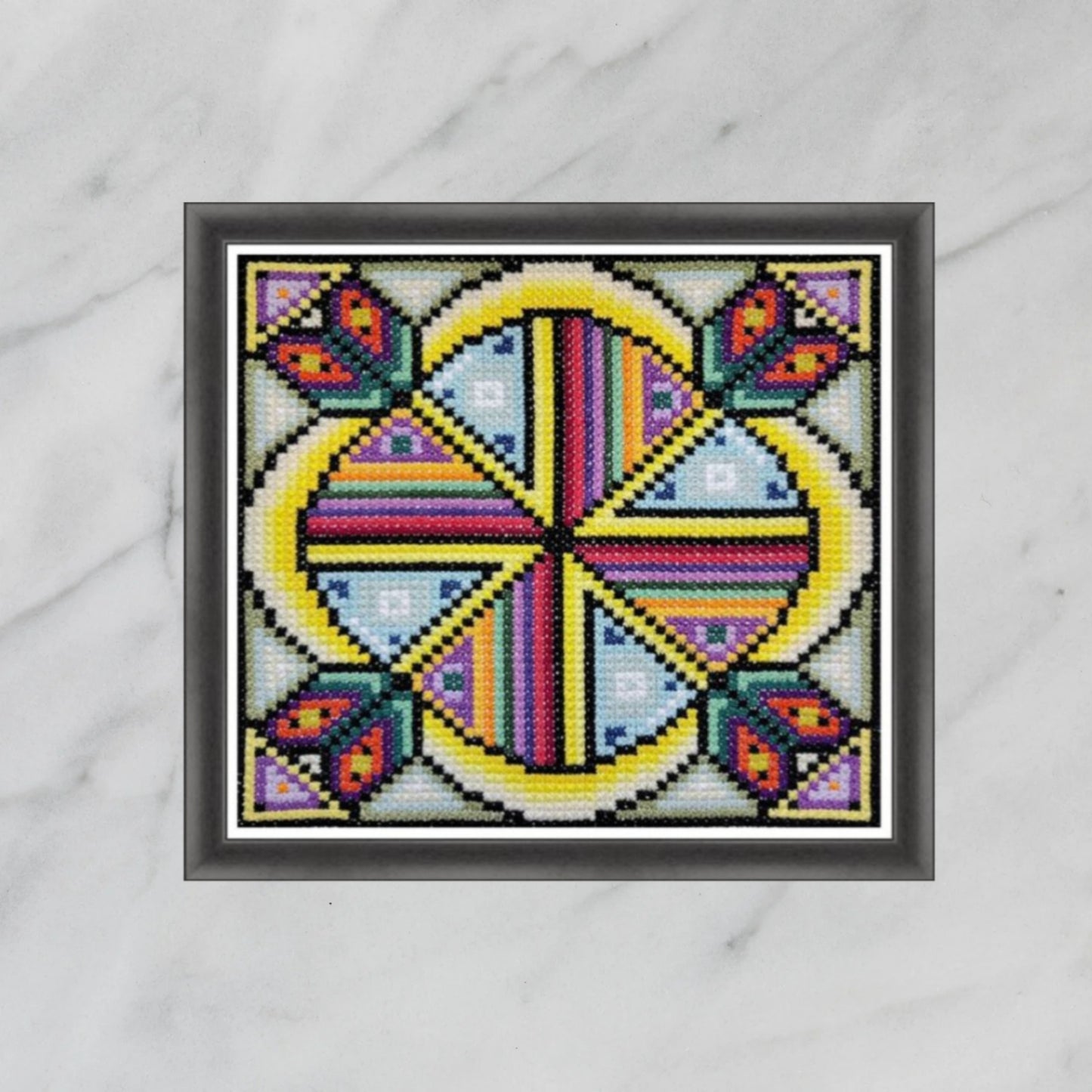 PDF Cross Stitch Sampler - Under the Sun, Modern Geometric Hand Embroidery Pattern, Double Cross Stitch Tutorial Included