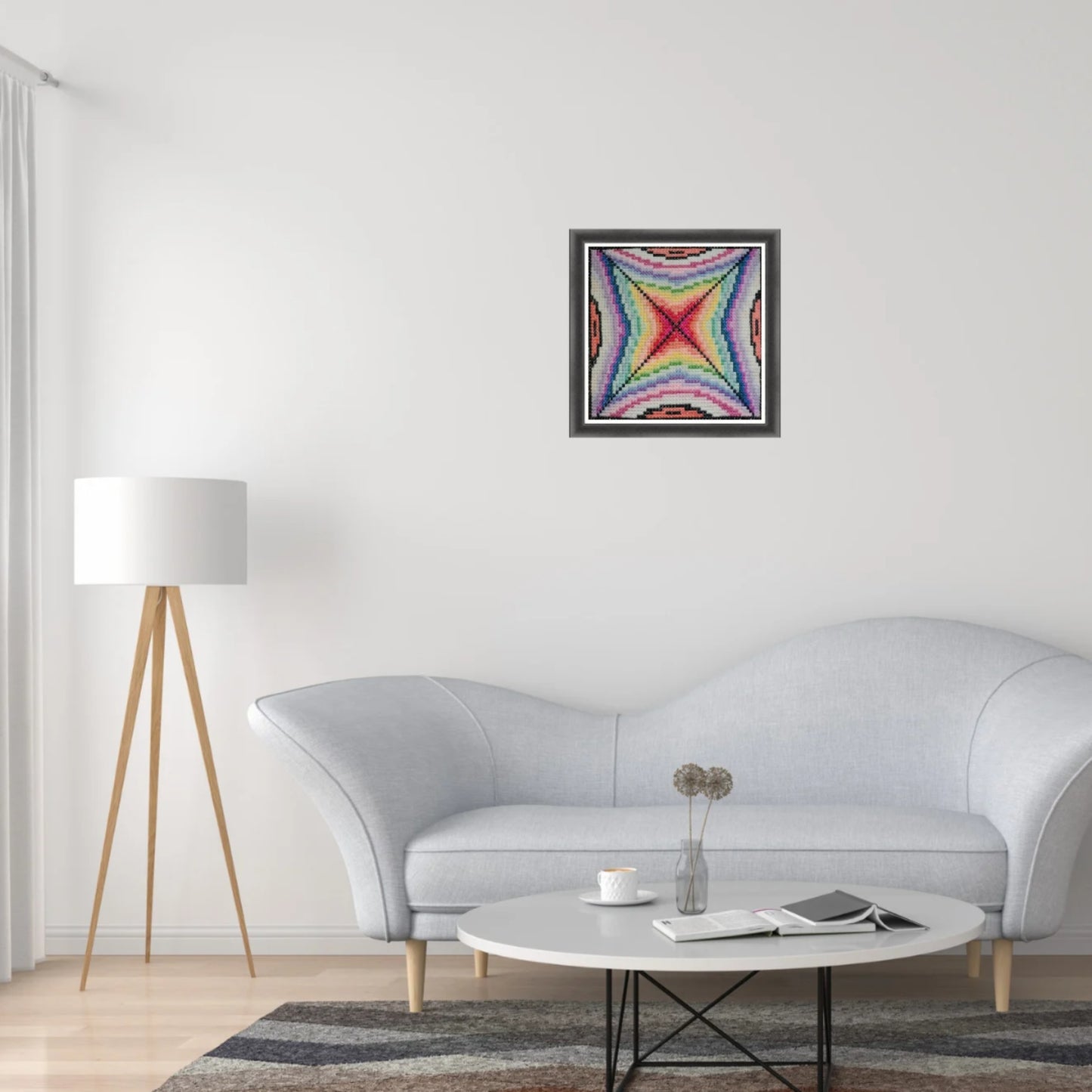 Sampler Cross Stitch Pattern - Rainbow in the Spiderweb, DIY Cross Stitch Pillow & Wall Decor, Double Cross Stitching