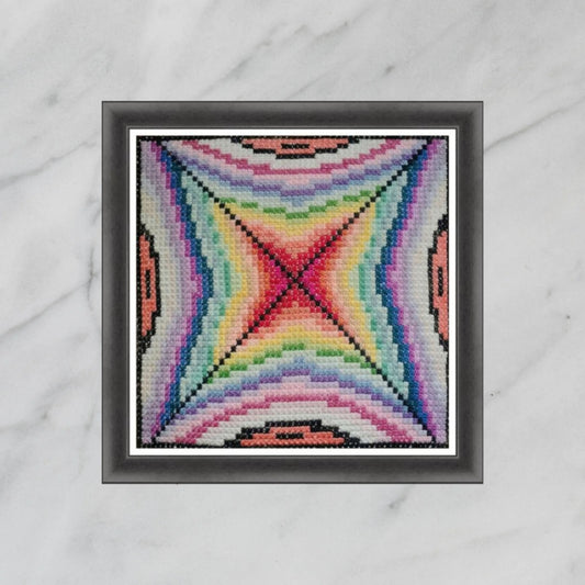 Sampler Cross Stitch Pattern - Rainbow in the Spiderweb, DIY Cross Stitch Pillow & Wall Decor, Double Cross Stitching