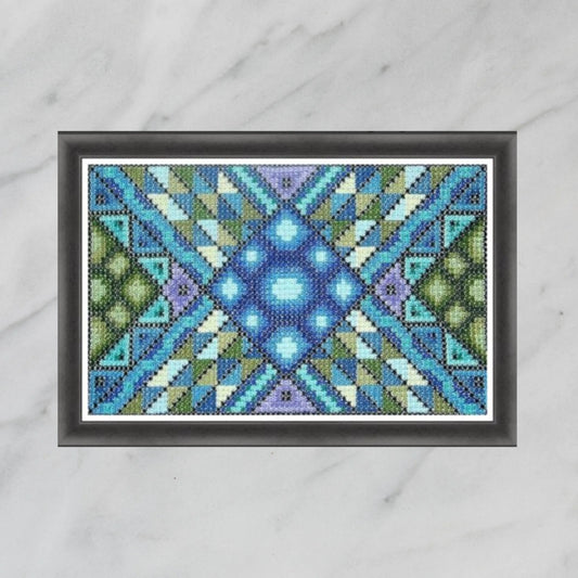 Double Cross Stitch Sampler - Blue Crystal, DIY Cross Stitch Bag, PDF Pattern, Geometric Ornament, Instant Download