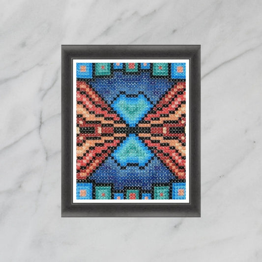 Sampler Cross Stitch Pattern - Sapphire Dream, Double Cross Stitch Chart, PDF Hand Embroidery Download, DIY Cross Stitch Purse