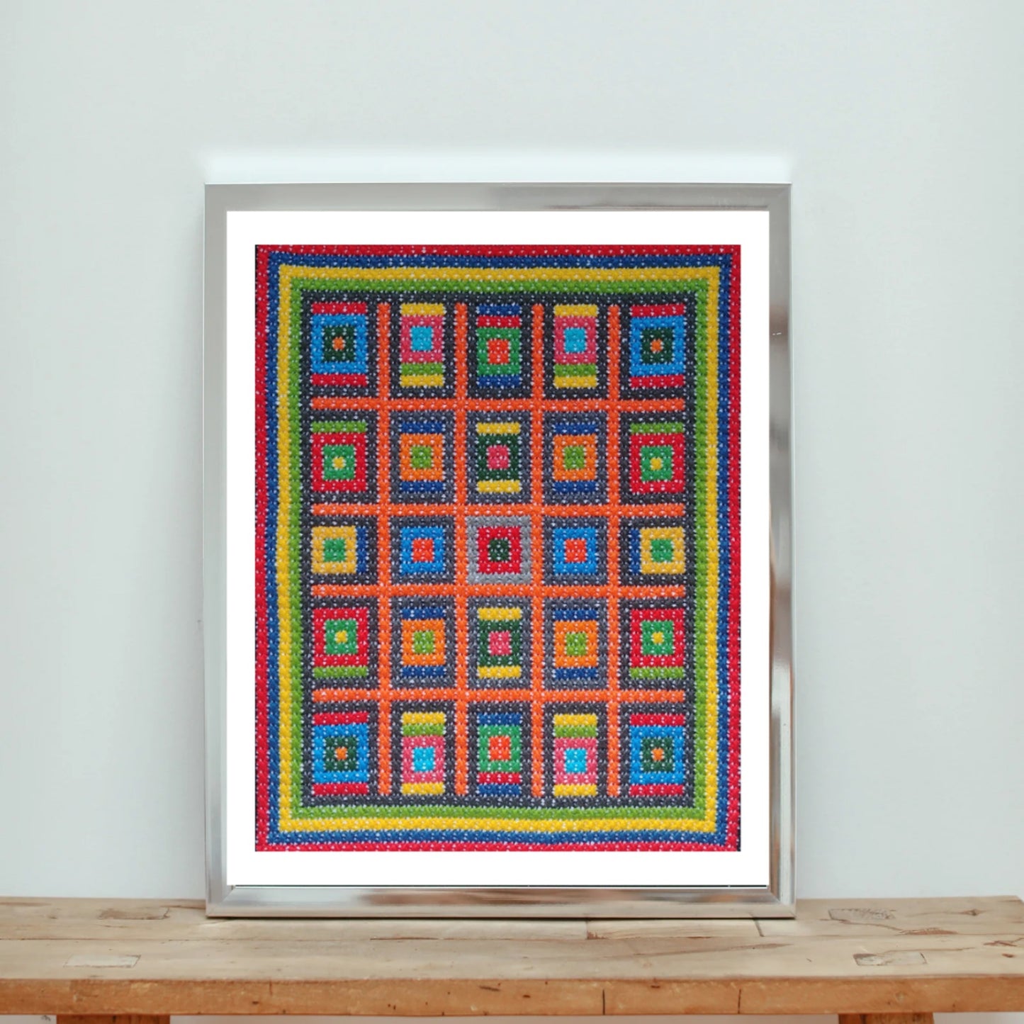 Mid Century Modern Cross Stitch Pattern PDF - Colorful Mauritius, Double Cross Stitch DIY Embroidery, Needlepoint Chart, Instant download