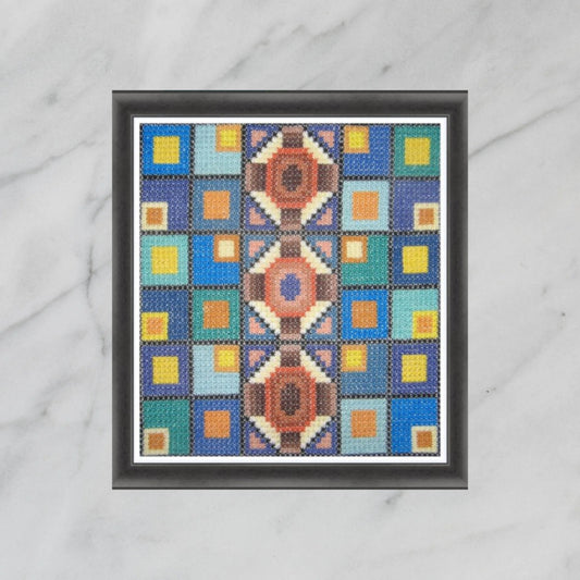 Mid Century Modern Sampler Cross Stitch Pattern PDF - Evening city, Double Cross Stitch Needlepoint Wall Art DIY, Instant Download PDF