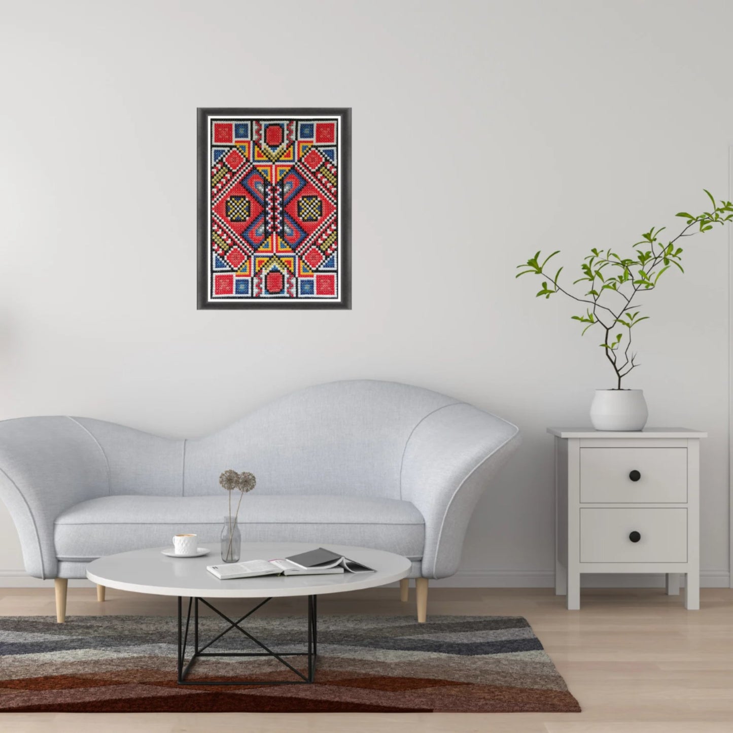 Sampler Cross Stitch Pattern PDF - Red mood, Double Cross Stitch DIY Geometric Abstract Ethnic, Ornamental Hand Embroidery Needlepoint Chart