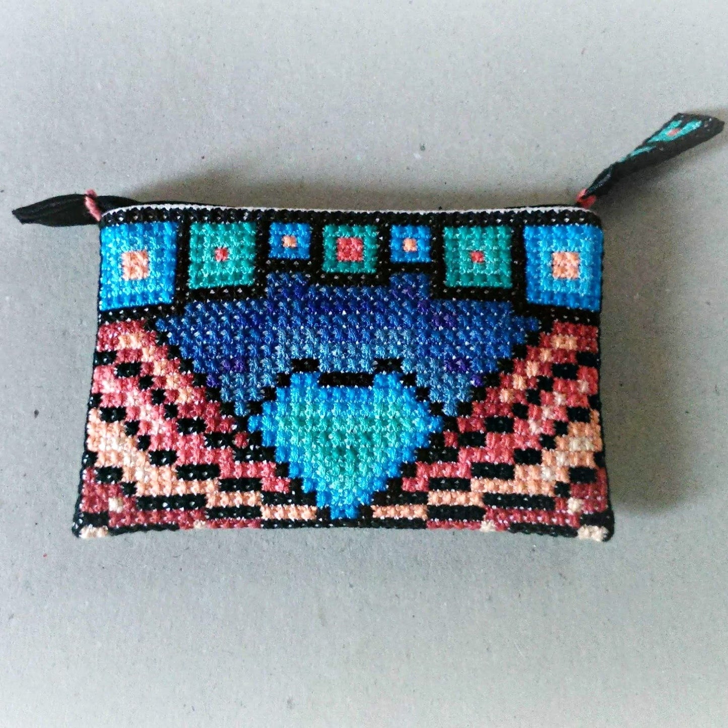 Sampler Cross Stitch Pattern - Sapphire Dream, Double Cross Stitch Chart, PDF Hand Embroidery Download, DIY Cross Stitch Purse