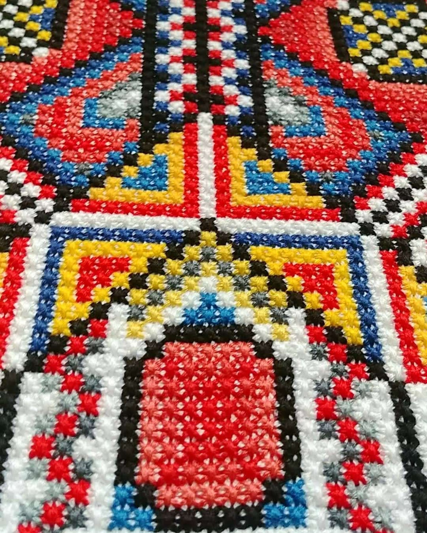 Sampler Cross Stitch Pattern PDF - Red mood, Double Cross Stitch DIY Geometric Abstract Ethnic, Ornamental Hand Embroidery Needlepoint Chart