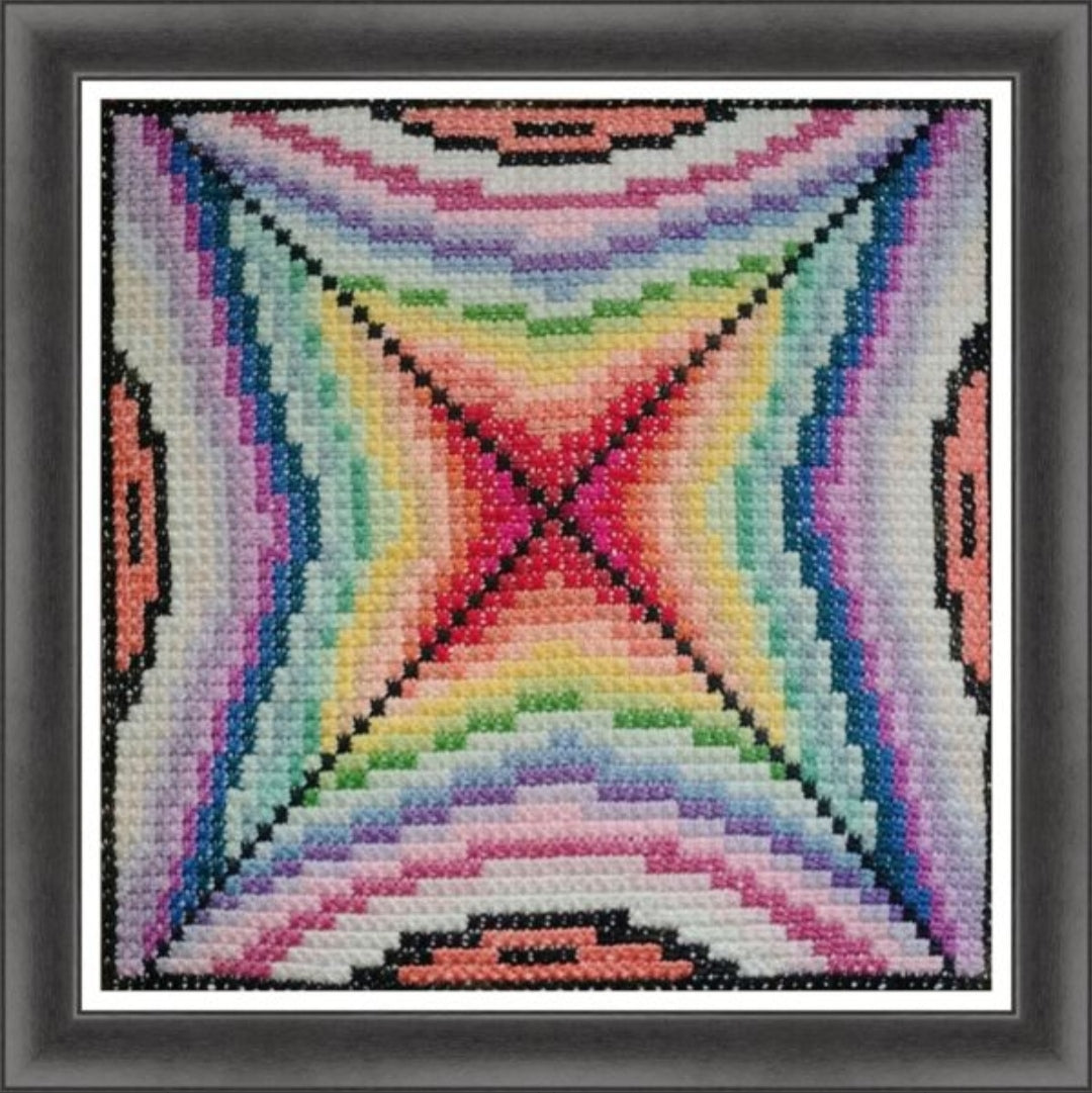 Sampler Cross Stitch Pattern - Rainbow in the Spiderweb, DIY Cross Stitch Pillow & Wall Decor, Double Cross Stitching