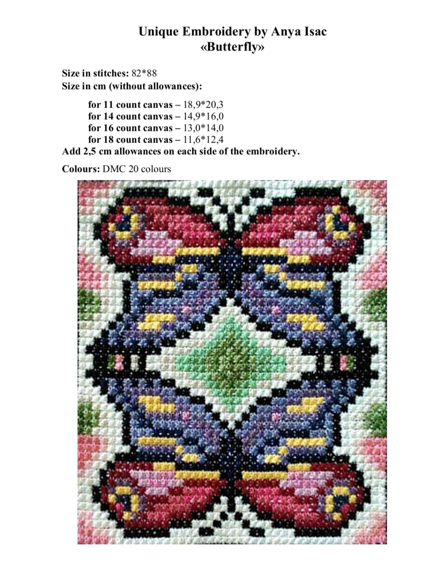 Sampler Cross Stitch Pattern PDF - Butterfly, Learn Beginner Embroidery by Double Cross Stitch Chart PDF, Stitch Tutorials, Instant Download