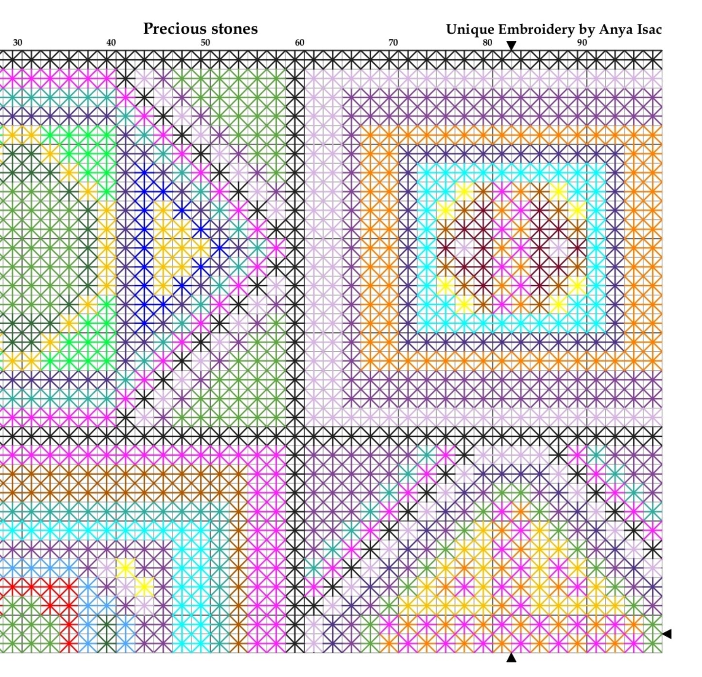 Sampler Cross Stitch Pattern PDF - Precious Stones, Double Cross Stitch DIY Embroidery Art, Green Tiles, Mid Century Modern Design Square