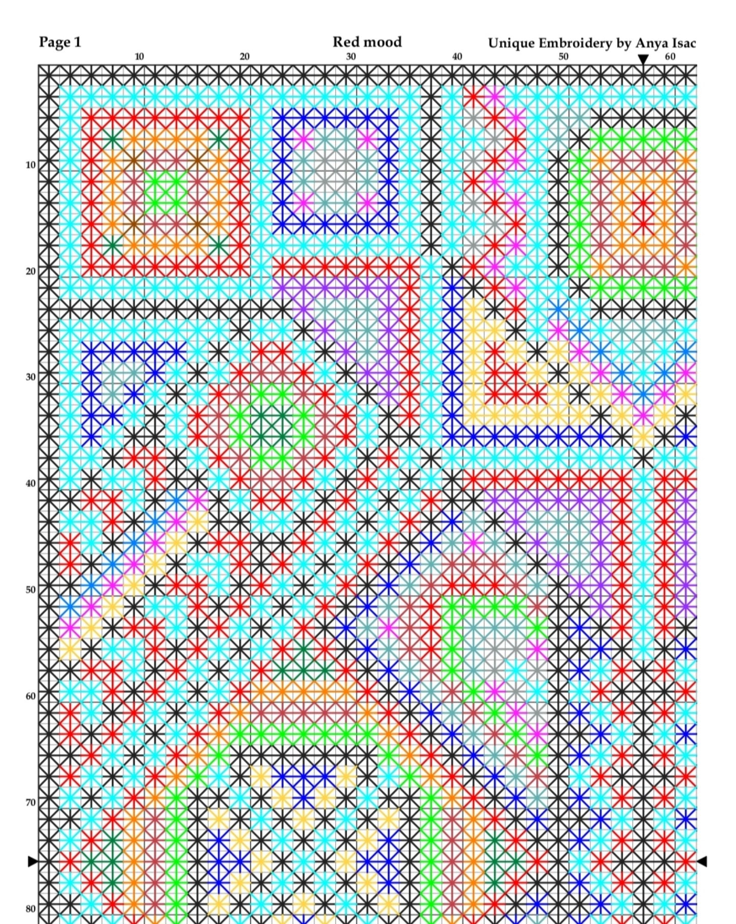Sampler Cross Stitch Pattern PDF - Red mood, Double Cross Stitch DIY Geometric Abstract Ethnic, Ornamental Hand Embroidery Needlepoint Chart