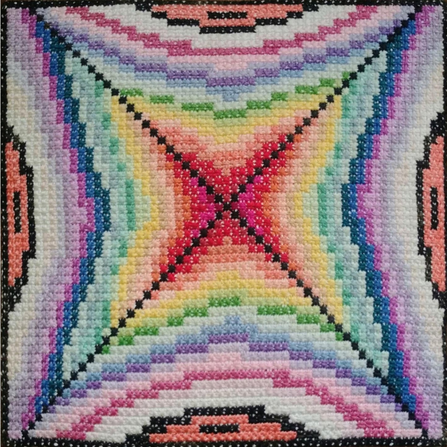 Sampler Cross Stitch Pattern - Rainbow in the Spiderweb, DIY Cross Stitch Pillow & Wall Decor, Double Cross Stitching