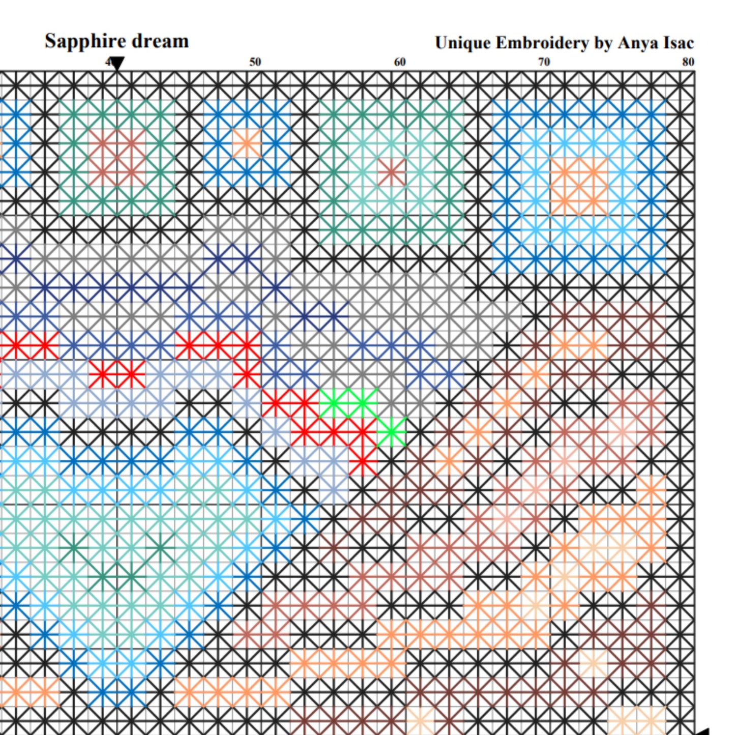 Sampler Cross Stitch Pattern - Sapphire Dream, Double Cross Stitch Chart, PDF Hand Embroidery Download, DIY Cross Stitch Purse