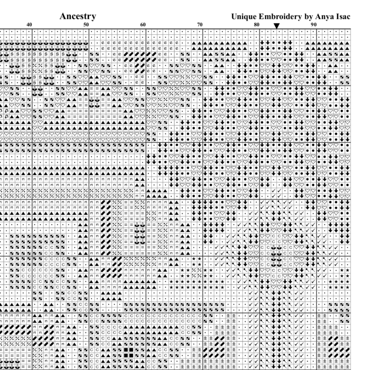 Sampler Double Cross Stitch Pattern - Ancestry, Pillow Pattern, DIY Cross Stitch Easy, Hand Embroidery Needlepoint