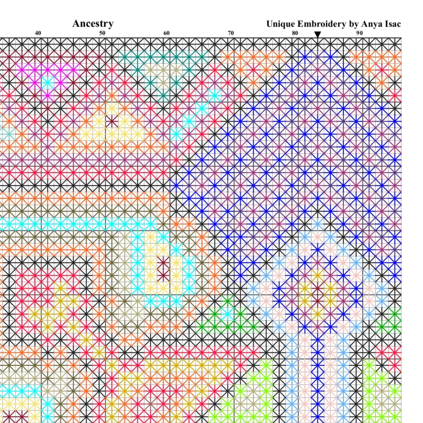 Sampler Double Cross Stitch Pattern - Ancestry, Pillow Pattern, DIY Cross Stitch Easy, Hand Embroidery Needlepoint
