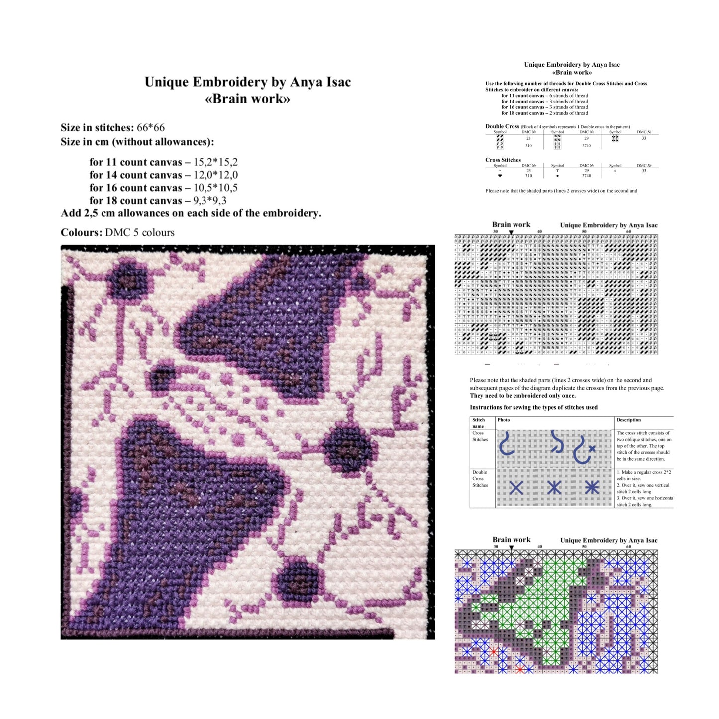 PDF Pattern - Brain Work, Double Cross Stitch Sampler, Brain Art, Science Embroidery, Video Tutorial, Neuro PDF, Instant Download